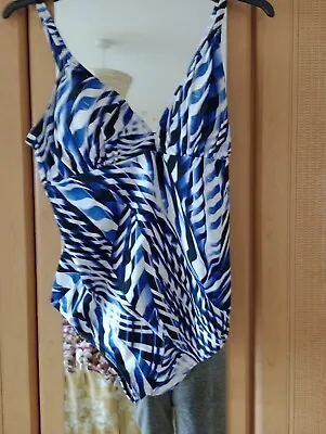 M & CO Stunning Naturana Swimsuit Size 40b/16 Blue/black/white • £5.99