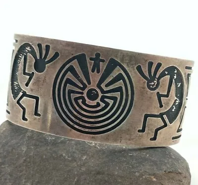 Vintage  Man In The Maze  Tohono O'odham Tribe Sterling Lg. Cuff Bracelet (SJ14) • $650