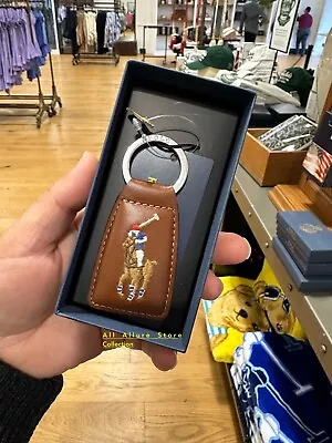 Polo Ralph Lauren Mens Key Chain Fob Brown Multi Leather Embroidered Big Pony OS • $48