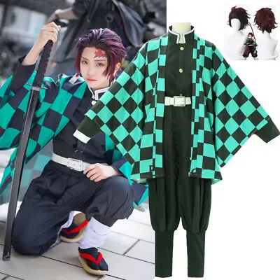 $14.59 • Buy Anime Demon Slayer Kimetsu No Yaiba Cosplay Costume Wig Kimono Suit Halloween
