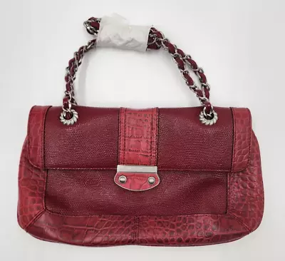 Judith Ripka Womens Flap Closure Red Snakeskin Crocodile Shoulder/Crossbody Bag • $32.50