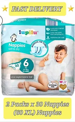 ✅✅2 PACKS X 30 Nappies (60) XL Lupilu Size 6 Extra Large Nappies✅ FAST DELIVERY✅ • £10.85