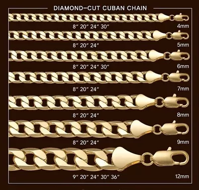 14k Italian Cuban Link Chain Necklace 4mm To 12mm Gold Plated 8  9  20  24  30  • $9.99