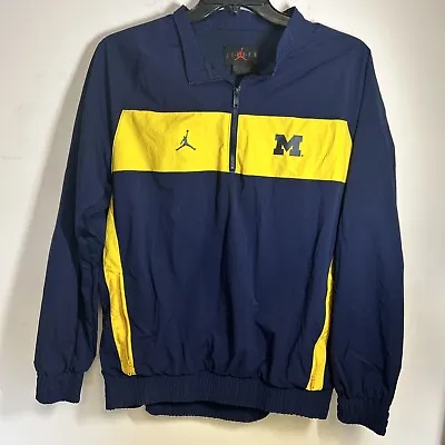 Michigan Wolverines Mens M Windbreaker Blue Jordan Pullover 1/4 Zip Jumpman • $12.94