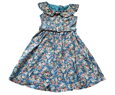 Lindy Bob 50s Style Pale Blue Floral Print Swing Dress Rockabilly Dress 12 • £4.95