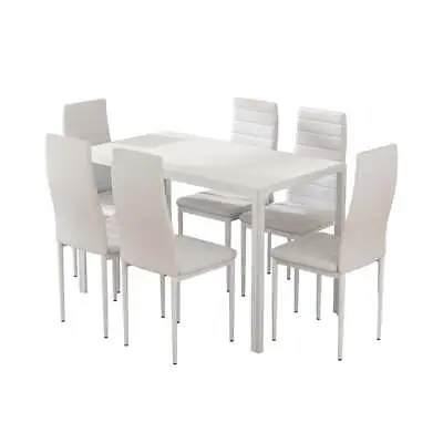 $860.99 • Buy Artiss Dining Chairs And Table Dining Set 6 Chair Set Of 7 Wooden Top White