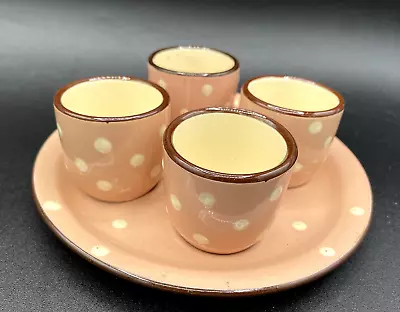 Babbacombe Torquay Pottery Four Pink Polka Dot Egg Cups On Stand • £32