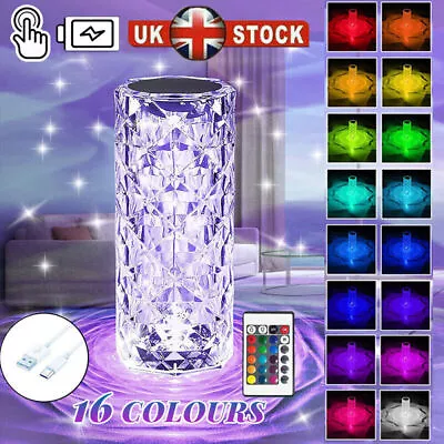 LED Crystal Table Lamp Diamond Rose Night Light Touch Atmosphere Light • £6.99