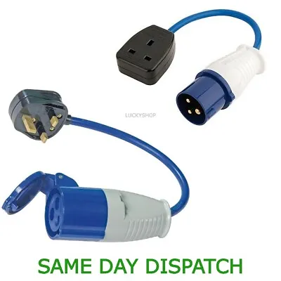 3 Pin Plug To 16 Amp Socket Fly Lead Converter Caravancamping Hook Up • £11.50