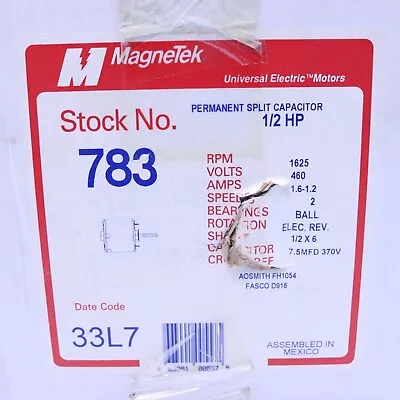 Magnetek 783 HF2J7058N Split Capacitor Motor 1/2 HP 1/2  X 6 Shaft Size • $45.99