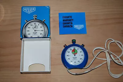 Vintage Heuer Trackmaster Blue 8047 Bleu Stop Watch & Cord Swiss Made With Box • $50