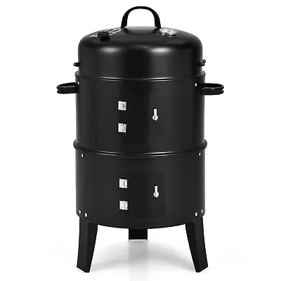 3-in-1 Portable Home Charcoal Smoker Vertical BBQ Grill Built-in Thermometer • $89.99