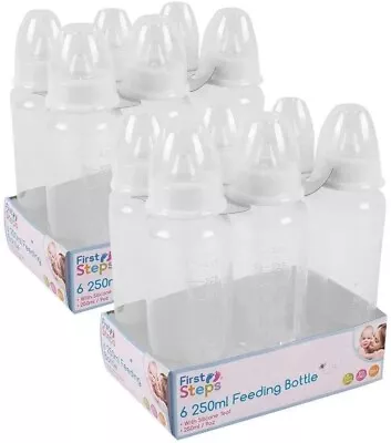 £9.99 • Buy NEW Pack Of 6 Baby Bottles Silicone Teat Newborns BPA Free 250ml Clear Design