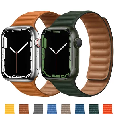 $19.95 • Buy For 41/ 45mm Apple Watch Series 7 6 5 4 3 2 SE Leather Link Band Magnetic Strap