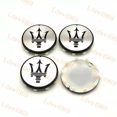 SET OF 4 MASERATI WHEEL RIMS CENTER CAPS SILVER/BLACK 60MM Quattroporte Ghibli • $24.95