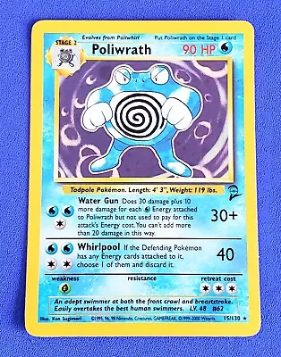 1999~~Pokemon~~~~#15/130~~~POLIWRATH!~~~RARE~~Holo Card!!~~Excellent!!~~ • $3