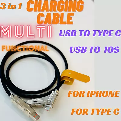 360° Rotating 3 In 1 Multi Functional Fast Charging 100W USB Black Cable • £4.49