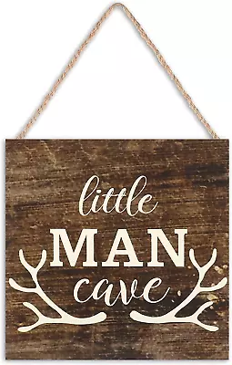 Little Man Cave Wood Sign Decor Home Vintage Little Man Cave Antlers Wood Pallet • $17.99