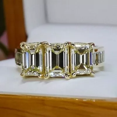 Unique 3.0 Ct Emerald Cut Moissanite Engagement Ring 14K Yellow Gold Plated • $233.94