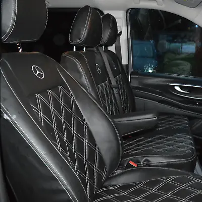 Mercedes Vito W447 9 Seater Seat Covers - Black Leatherette Stitched Flutes • $1396.25