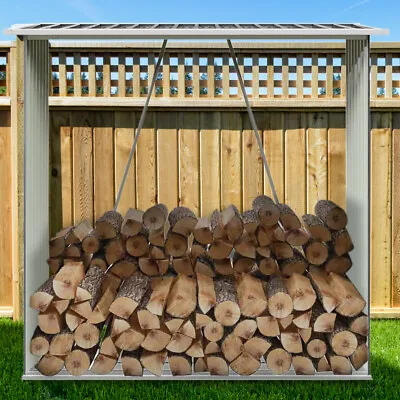 Metal Log Store Outdoor Garden Firewood Shelter Rack Wood Stacking Storage Shed • £82.95