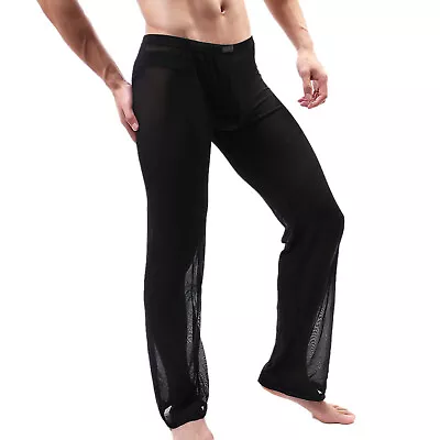 Men's Mesh Sheer Sleep Lounge Long Pants See Through Bottoms Underwear Nightwear • $10.75