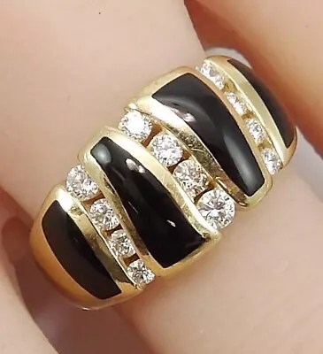 Kabana 14K Yellow Gold 0.60ctw. Diamond & Onyx Ring Size 7 LND2 • $899.99