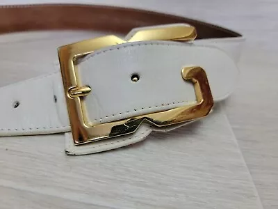 Authentic DOLCE GABBANA Belt DG Square Buckle Logo Belt White Leather Sz 90 / 36 • £142.52