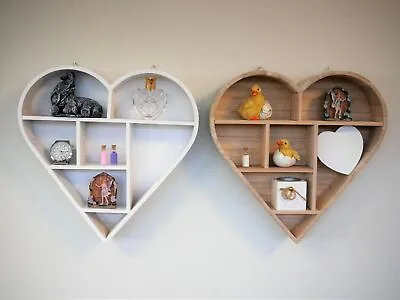 Hanging Wooden Shelf Floating Storage Display Unit Unique Rack Heart Shape White • $14.92