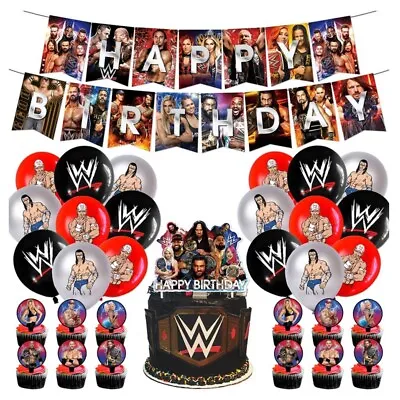 £12.79 • Buy 32pcs Banner, Cake Topper & Balloons Set For Wrestling Theme Kids Birthday Party