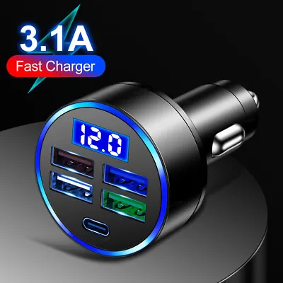 Fast Car Charger 4 USB Port + Type C Universal Socket Adapter For Iphone Samsung • £3.49