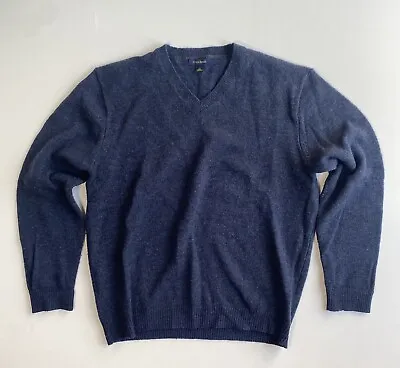 Club Room Mens Long Sleeve Pullover V-neck Sweater Large Lambswool Blue Classic • $9.79