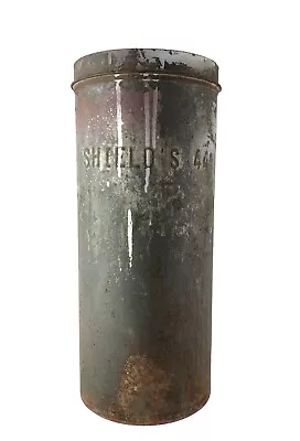 Vintage Industrial Metal Canister Marked Shield's 44 Rustic Decor • $29.99