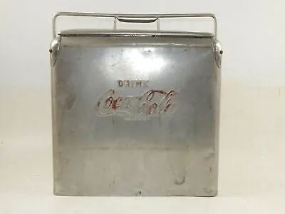 1950's STAINLESS COCA COLA PORTABLE COOLER+TRAY+LID VINTAGE CHEST SODA • £259.79