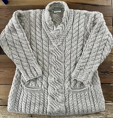 Carraig Donn Beige 100% Merino Wool Fisherman Sweater Size Large. Ireland • $36