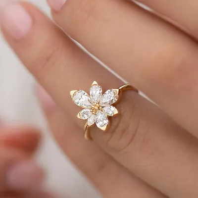 £97 • Buy 14k Yellow Gold Finish Pear Diamond Daisy Shape Cluster Wedding Ring 1.30 Ctw