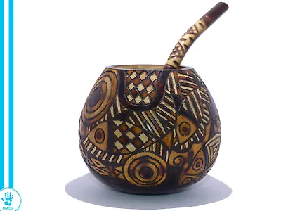 Handcarved Mate Gourd Cup + Straw + Gift - Yerba Mate Tea - Handmade - Argentina • $26