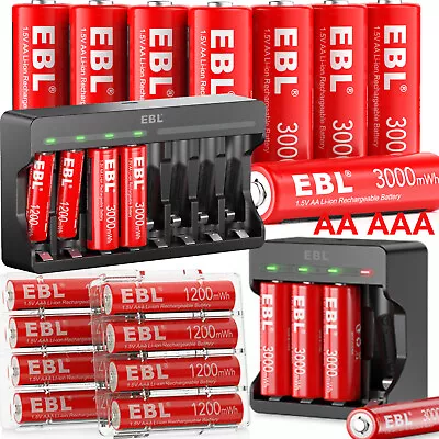 EBL 1.5V AA AAA Batteries Rechargeable Lithium Li-ion Battery + Charger Lot • $7.19