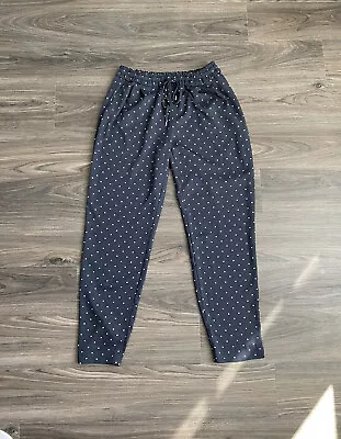 Zara Women's Polka Dot Navy Blue White Pull On Pants Small • $19.99