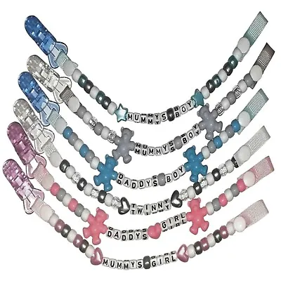 Boys And Girls Dummy Clips Pinks Blues Greys Etc Personalised • £2.95