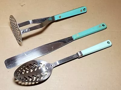 Flint Green /Turquoise Kitchen Utensils Stainless Vanadium 🇺🇸  1950s Vintage • $38