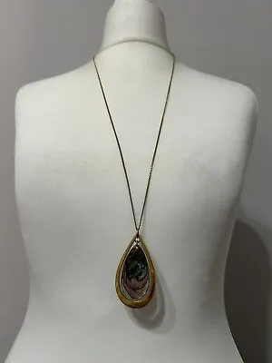 M&S Gold Toned Long Length Chain Abalone Shell Pendant Necklace • £4.99