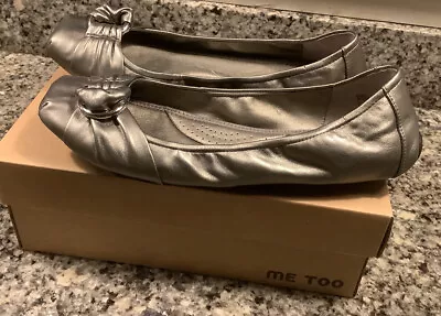 Me Too Womens Size 10M Metallic Silver Leather Flats • $28.95