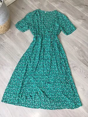 True Wrap Summer Dress Size XL 16 18 Gap Green Floral Midi Viscose  • £29.99