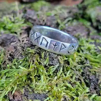 Size 7 | Rune Ring Elder Futhark 925 Stamped Sterling Silver Viking Ring | Runic • $25