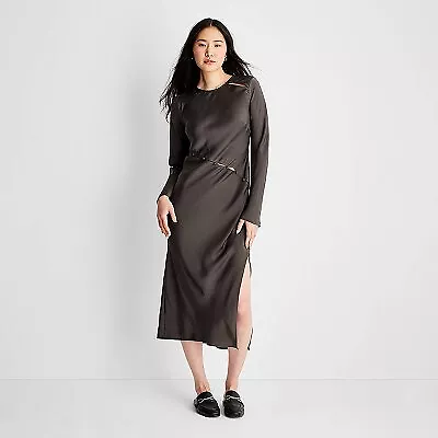 Women's Long Sleeve Asymmetrical Cut-Out Button Detail Midi Dress - Future • $14.99