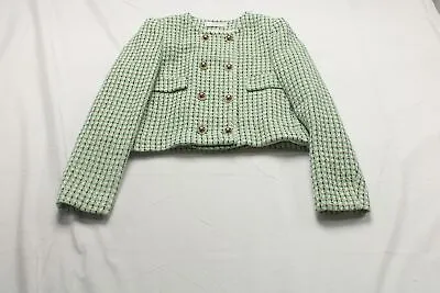 Mango Women's Double-Breasted Round Neck Tweed Jacket BE5 Pastel Green Medium • $71.99