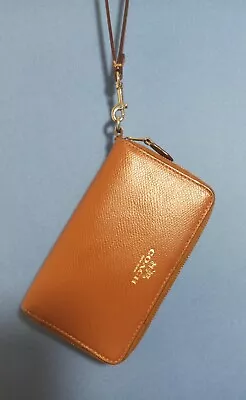 Coach Brown Leather Wristlet Wallet Pebbled Two Zip Around Compartments ID  • $22