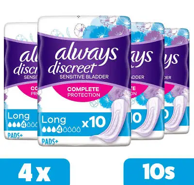 £12.99 • Buy Always Discreet Sensitive Bladder Incontinence Pads - Long 10s - Pack Of 4