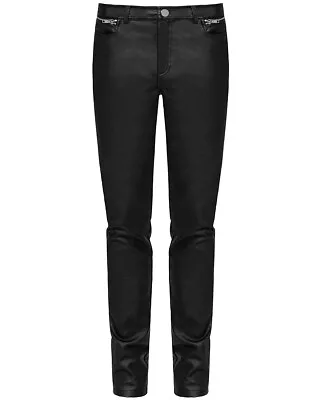 Punk Rave Mens Black Faux Leather Jeans Pants Gothic Dieselpunk Biker Trousers • $80.81